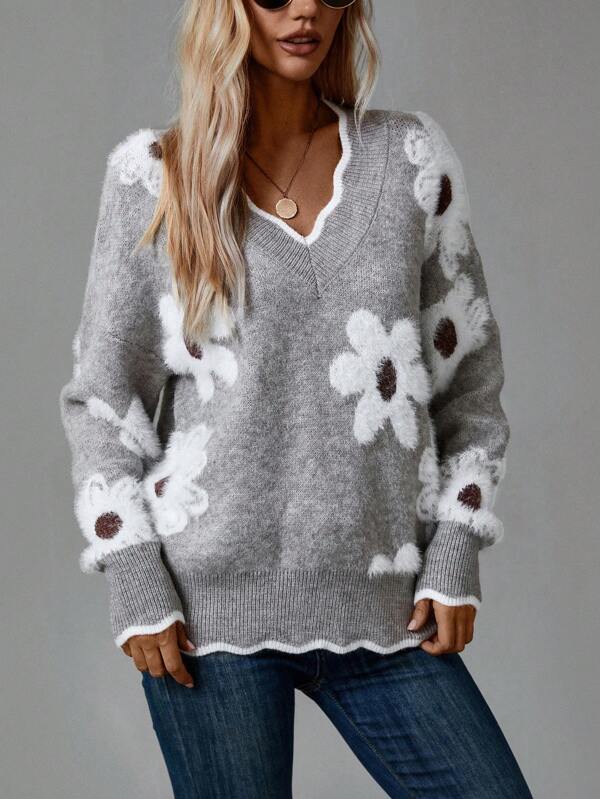 Mandy | Elegant V-Neck Floral Sweater