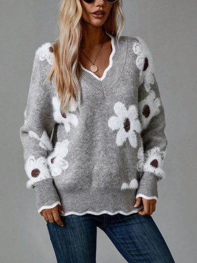 Mandy | Elegant V-Neck Floral Sweater
