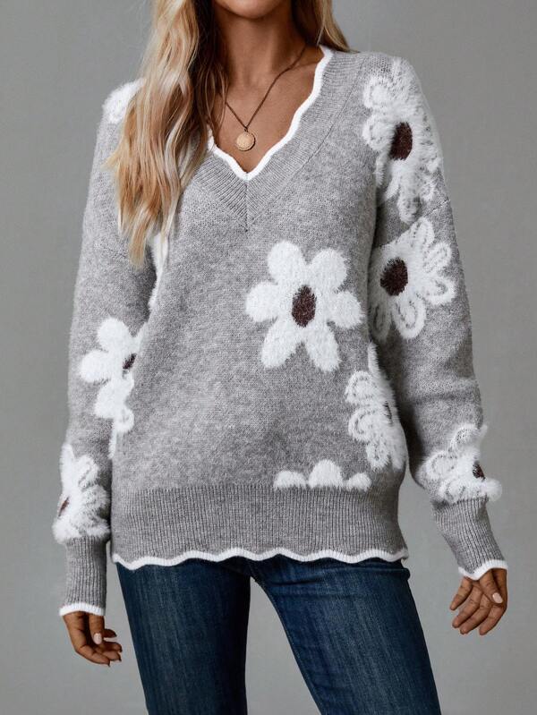 Mandy | Elegant V-Neck Floral Sweater