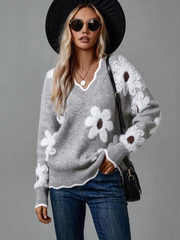 Mandy | Elegant V-Neck Floral Sweater