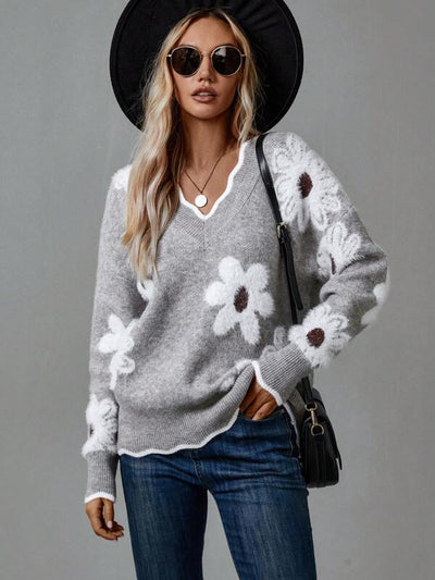 Mandy | Elegant V-Neck Floral Sweater