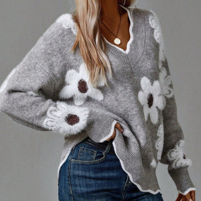 Mandy | Elegant V-Neck Floral Sweater