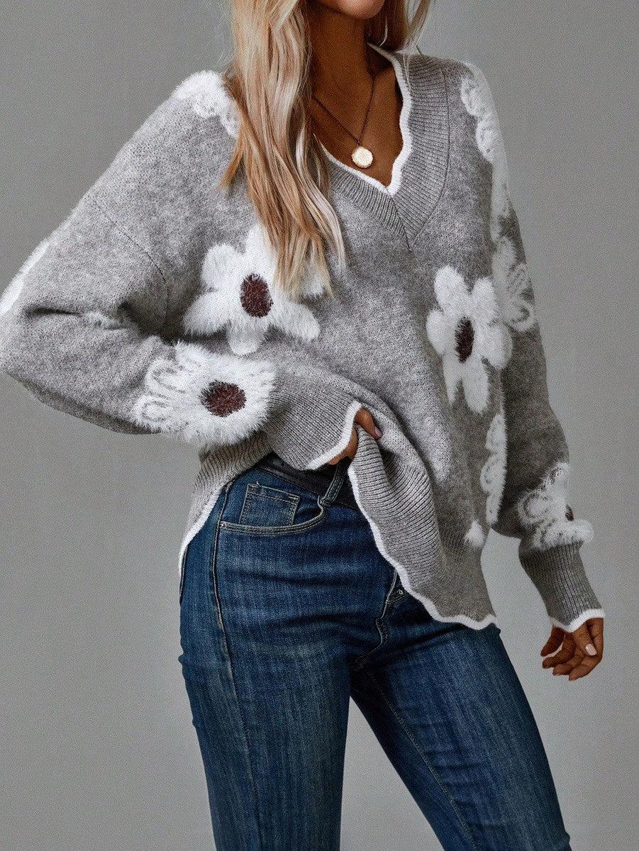 Mandy | Elegant V-Neck Floral Sweater