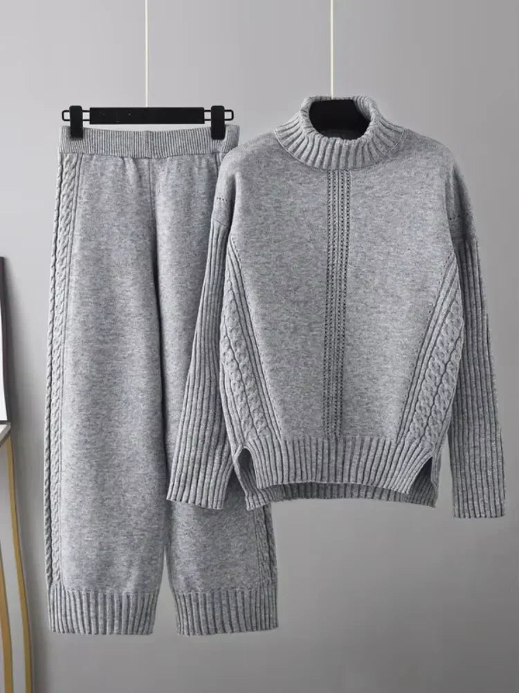 Scarlett | Stylish High Neck Sweater & Wide Leg Pants Ensemble