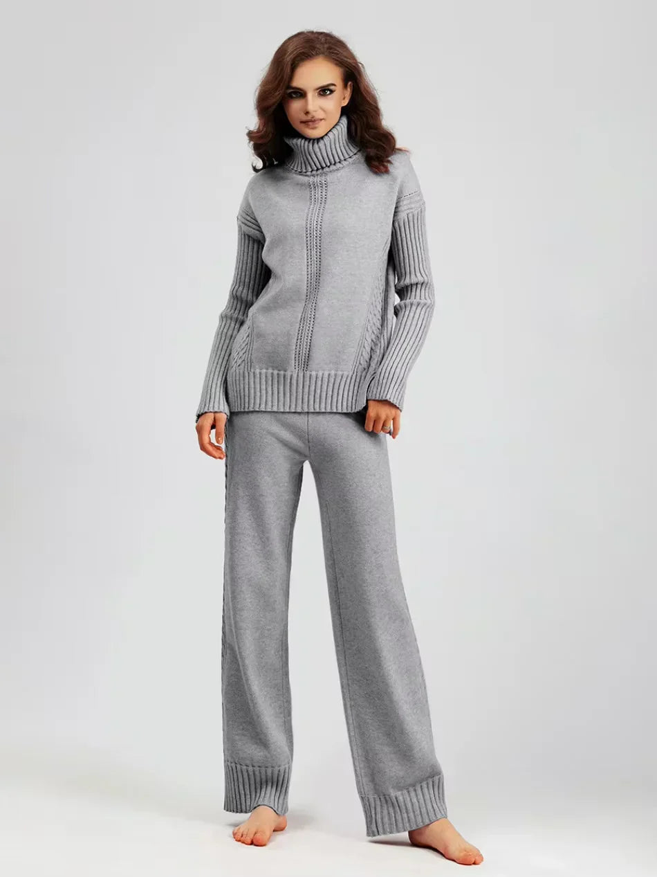 Scarlett | Stylish High Neck Sweater & Wide Leg Pants Ensemble
