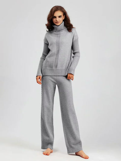 Scarlett | Stylish High Neck Sweater & Wide Leg Pants Ensemble