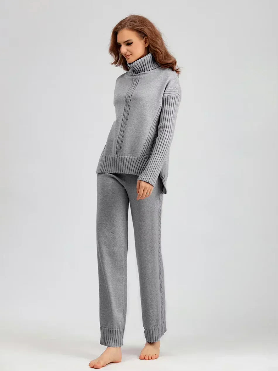 Scarlett | Stylish High Neck Sweater & Wide Leg Pants Ensemble