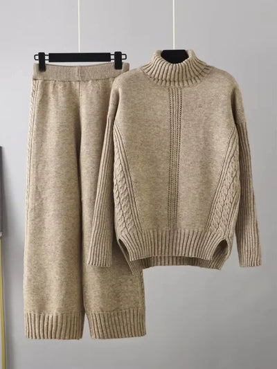 Scarlett | Stylish High Neck Sweater & Wide Leg Pants Ensemble