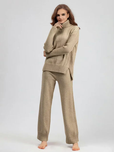 Scarlett | Stylish High Neck Sweater & Wide Leg Pants Ensemble