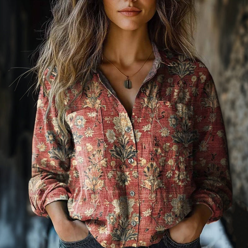 Retro Floral Print Shirt Dress