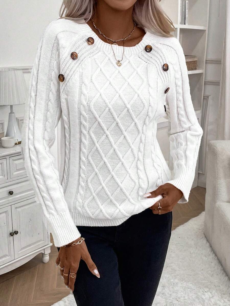 Clara | Button-Detail Cable-Knit Jumper