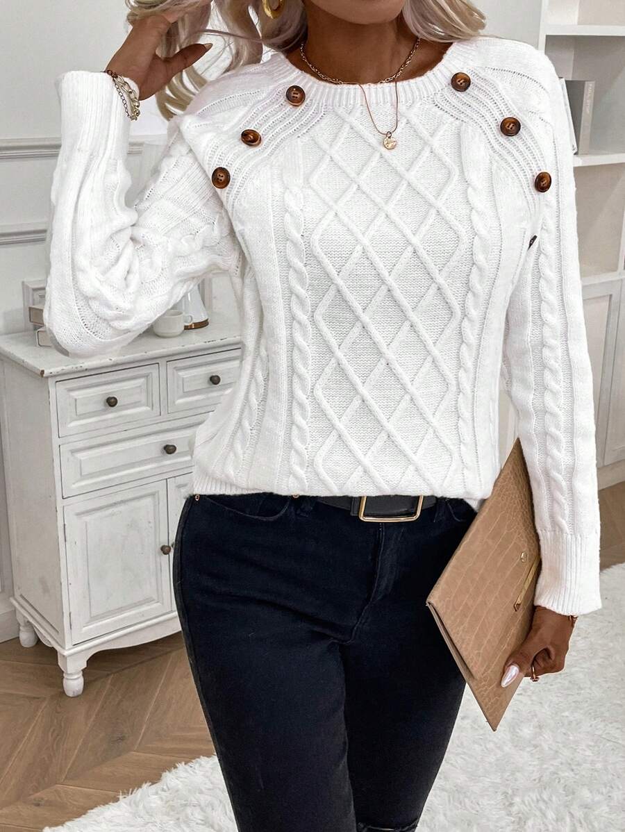 Clara | Button-Detail Cable-Knit Jumper