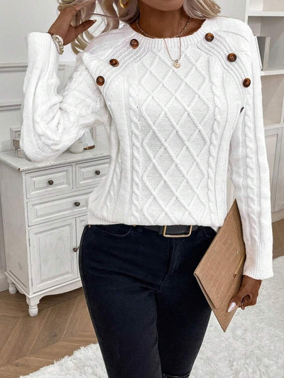 Clara | Button-Detail Cable-Knit Jumper