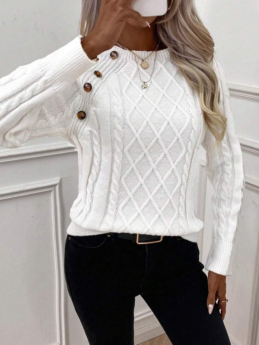 Clara | Button-Detail Cable-Knit Jumper