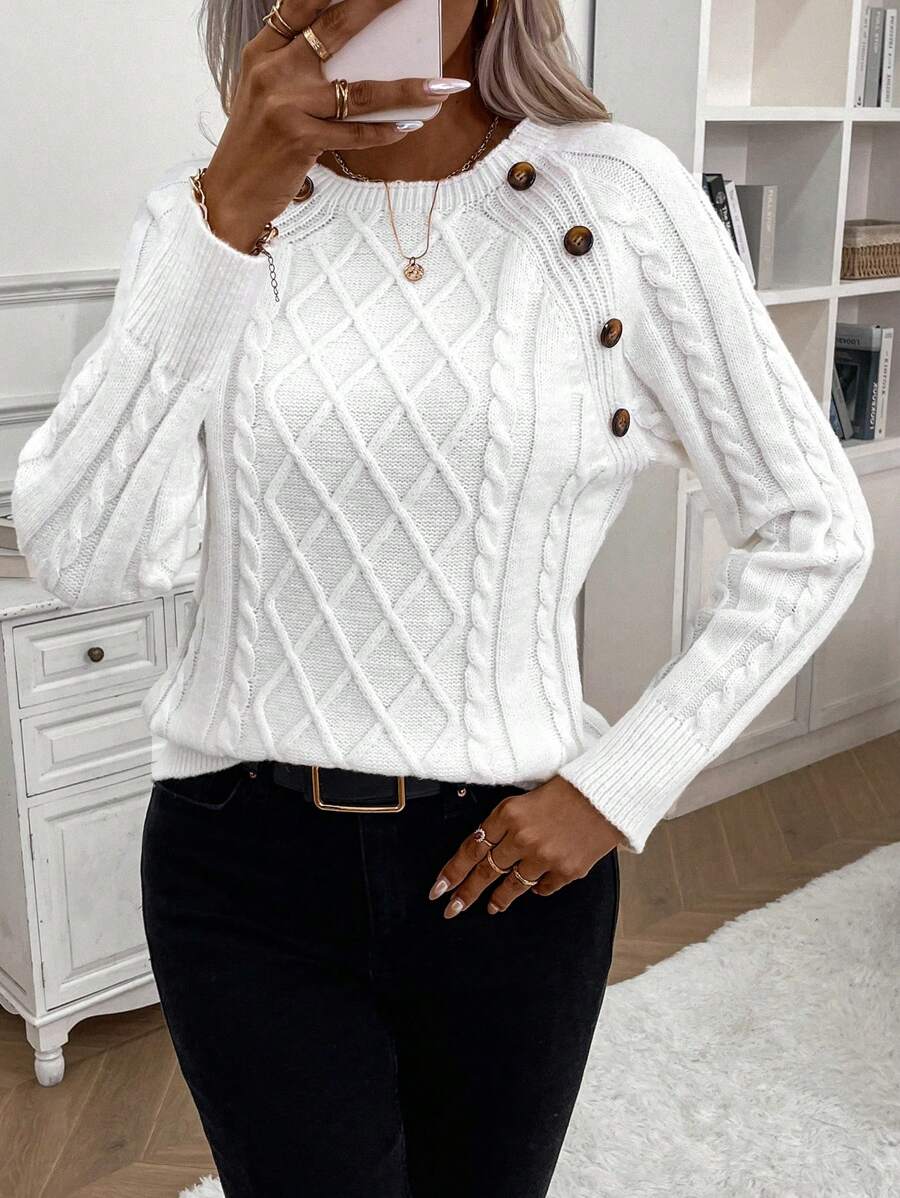 Clara | Button-Detail Cable-Knit Jumper