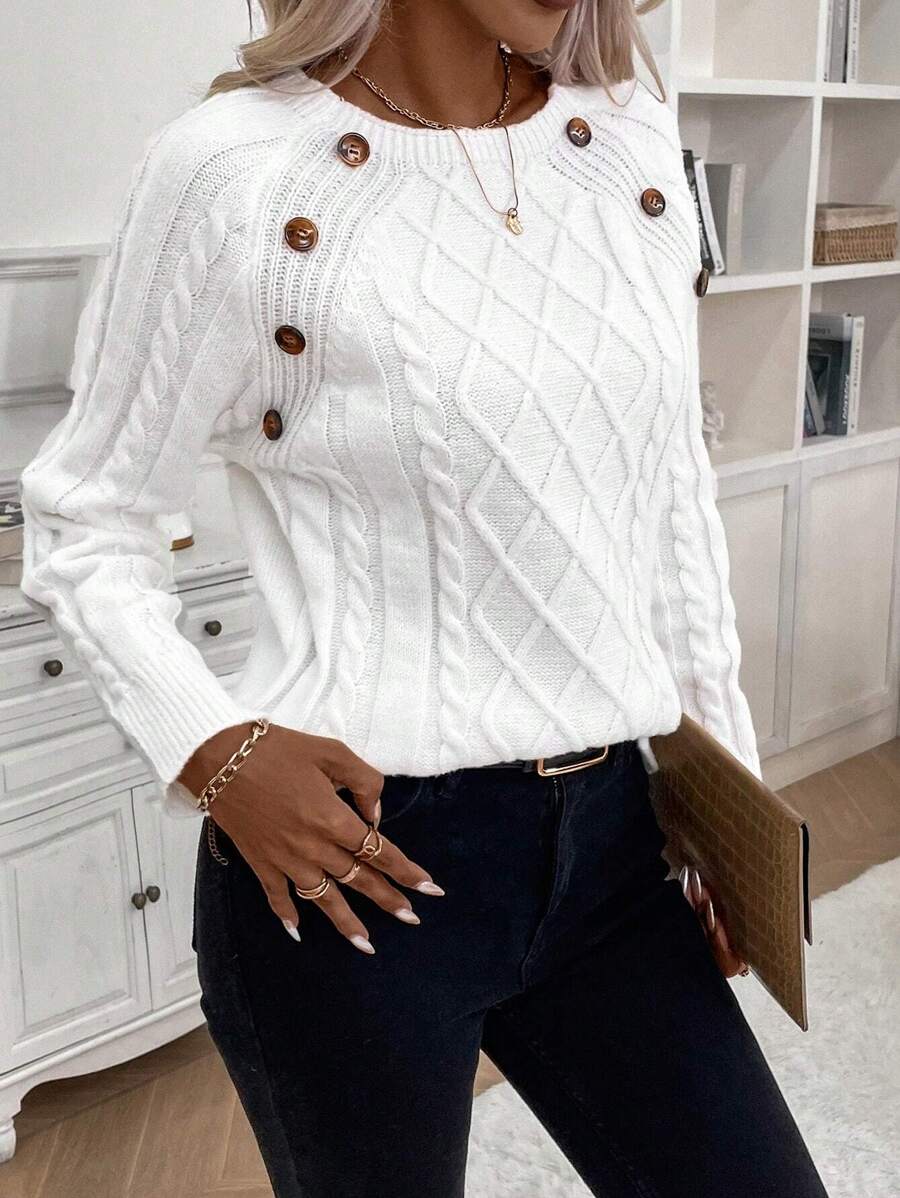 Clara | Button-Detail Cable-Knit Jumper