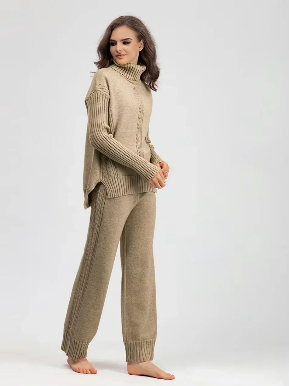 Scarlett | Stylish High Neck Sweater & Wide Leg Pants Ensemble