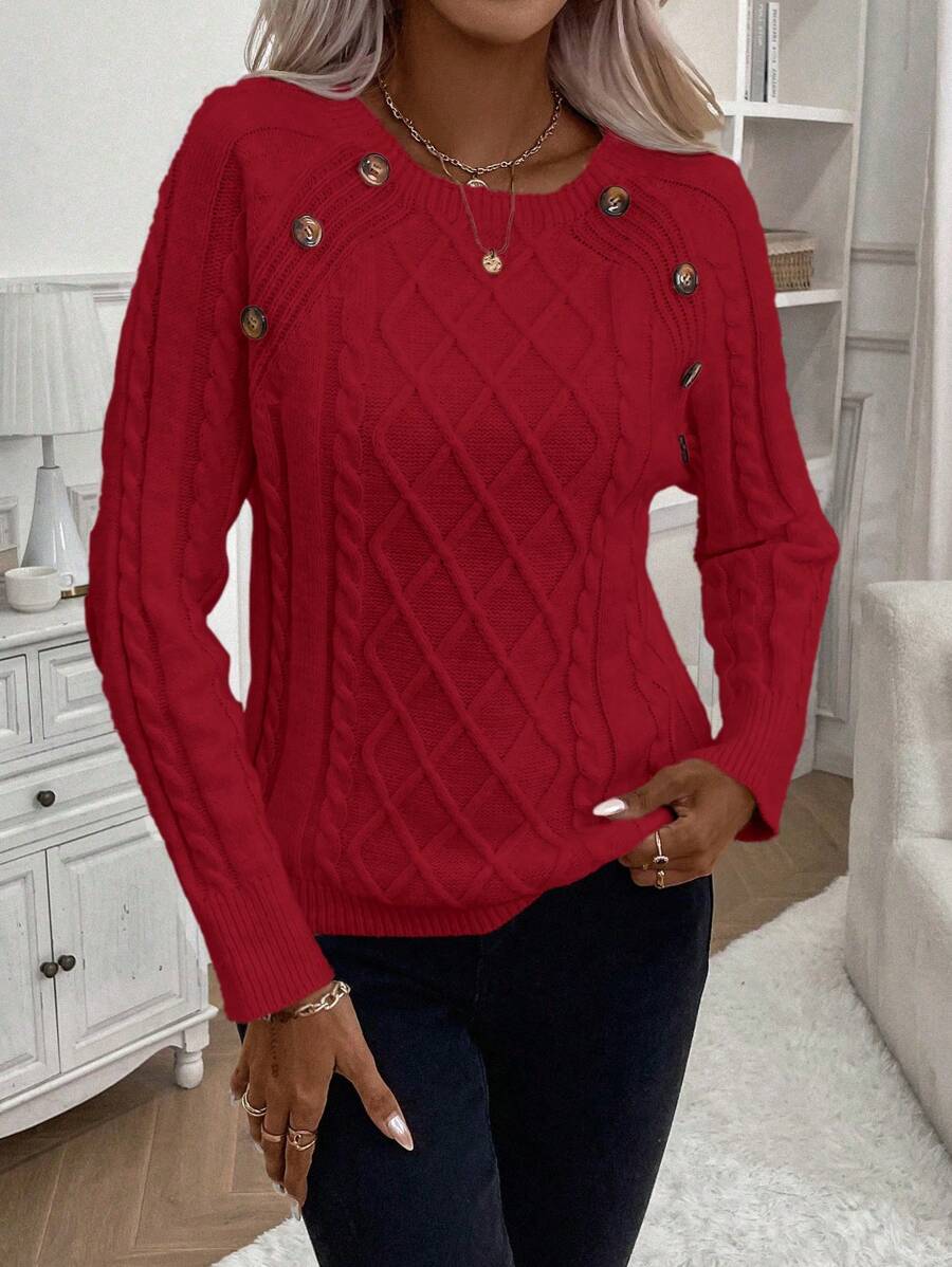 Clara | Button-Detail Cable-Knit Jumper