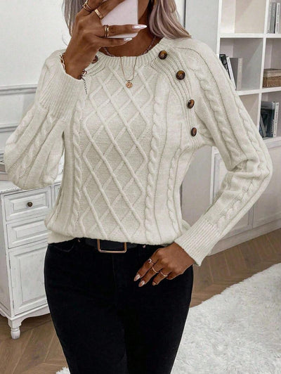 Clara | Button-Detail Cable-Knit Jumper