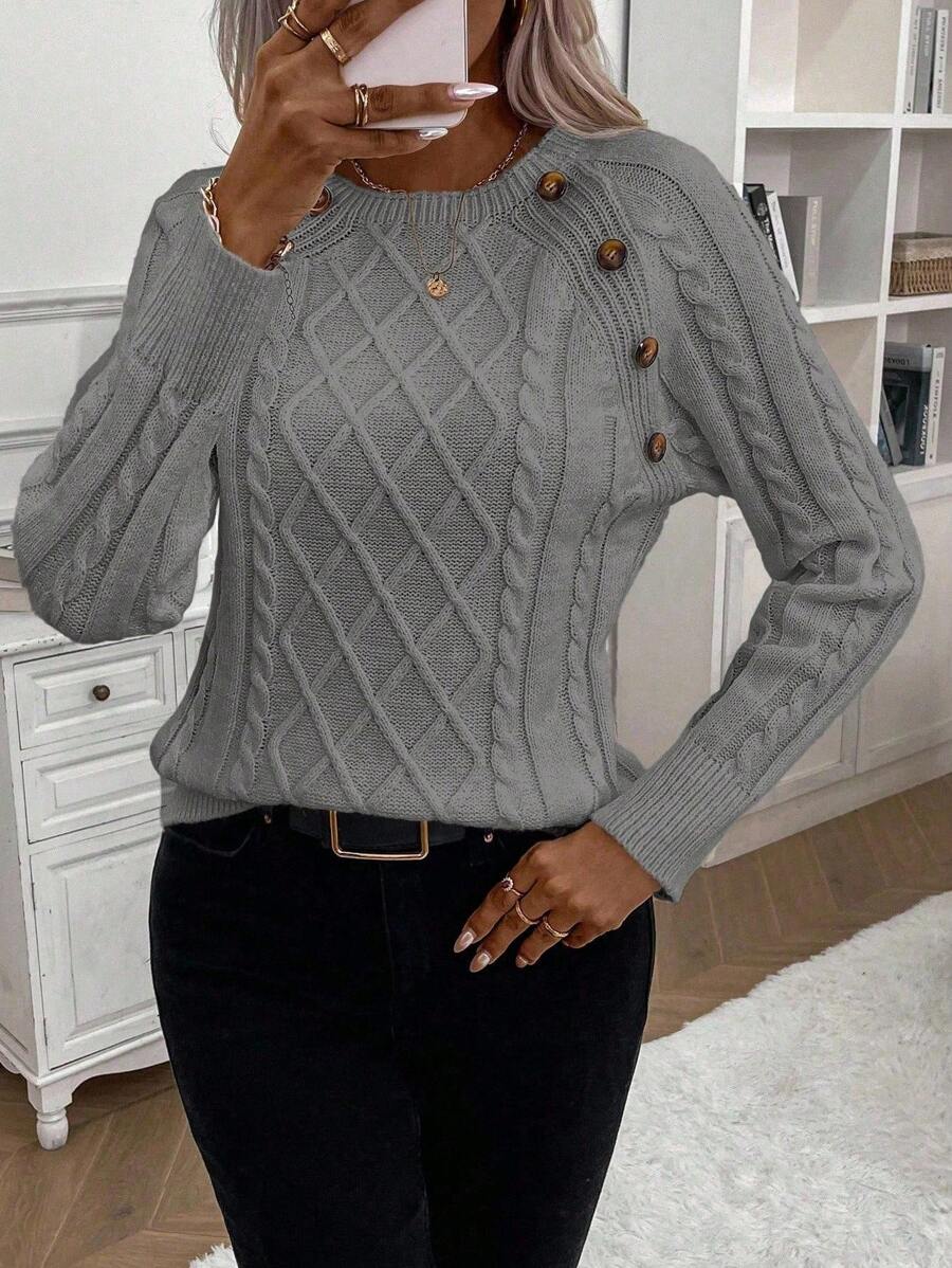 Clara | Button-Detail Cable-Knit Jumper