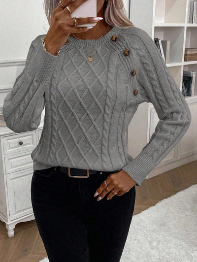 Clara | Button-Detail Cable-Knit Jumper
