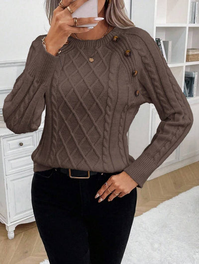 Clara | Button-Detail Cable-Knit Jumper