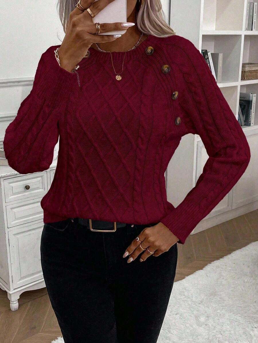 Clara | Button-Detail Cable-Knit Jumper