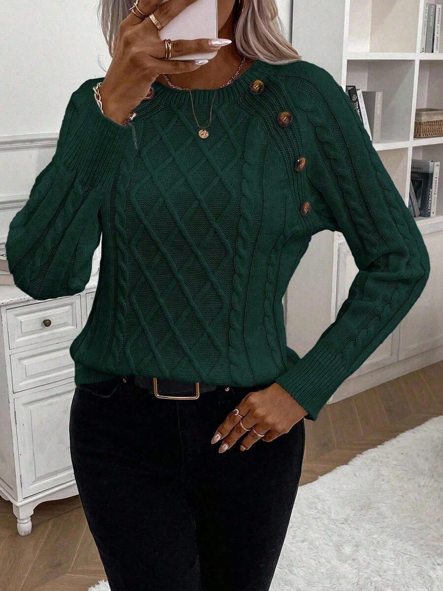 Clara | Button-Detail Cable-Knit Jumper