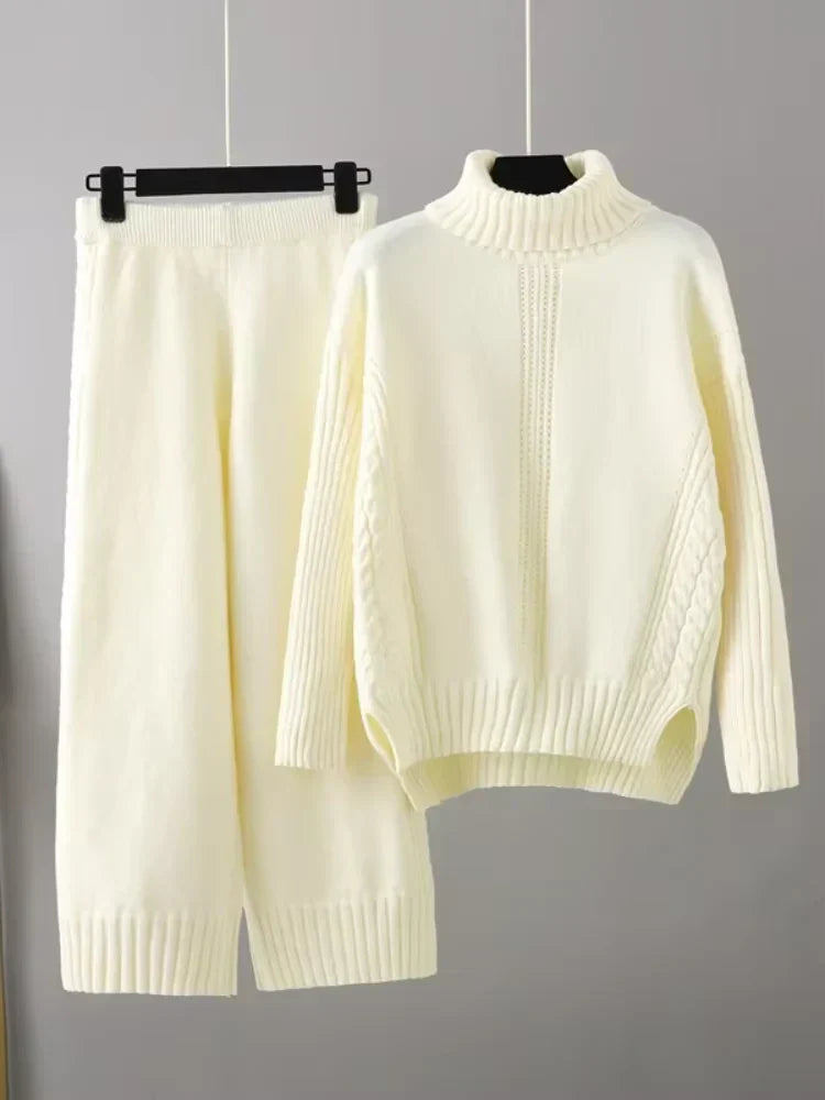 Scarlett | Stylish High Neck Sweater & Wide Leg Pants Ensemble