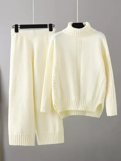 Scarlett | Stylish High Neck Sweater & Wide Leg Pants Ensemble