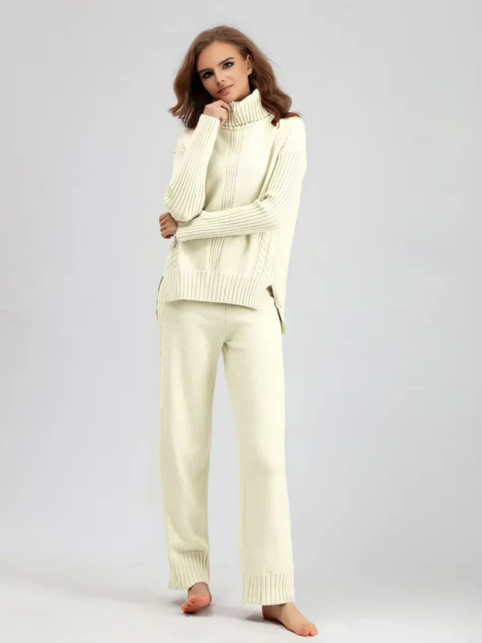 Scarlett | Stylish High Neck Sweater & Wide Leg Pants Ensemble