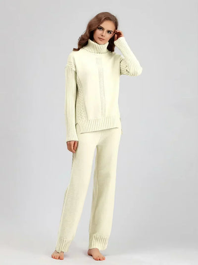 Scarlett | Stylish High Neck Sweater & Wide Leg Pants Ensemble