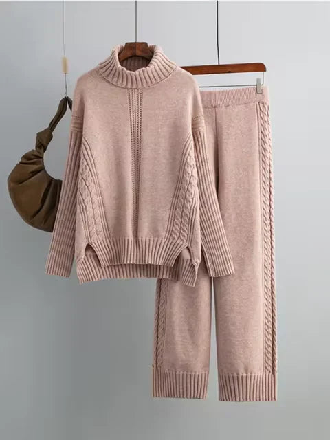 Scarlett | Stylish High Neck Sweater & Wide Leg Pants Ensemble