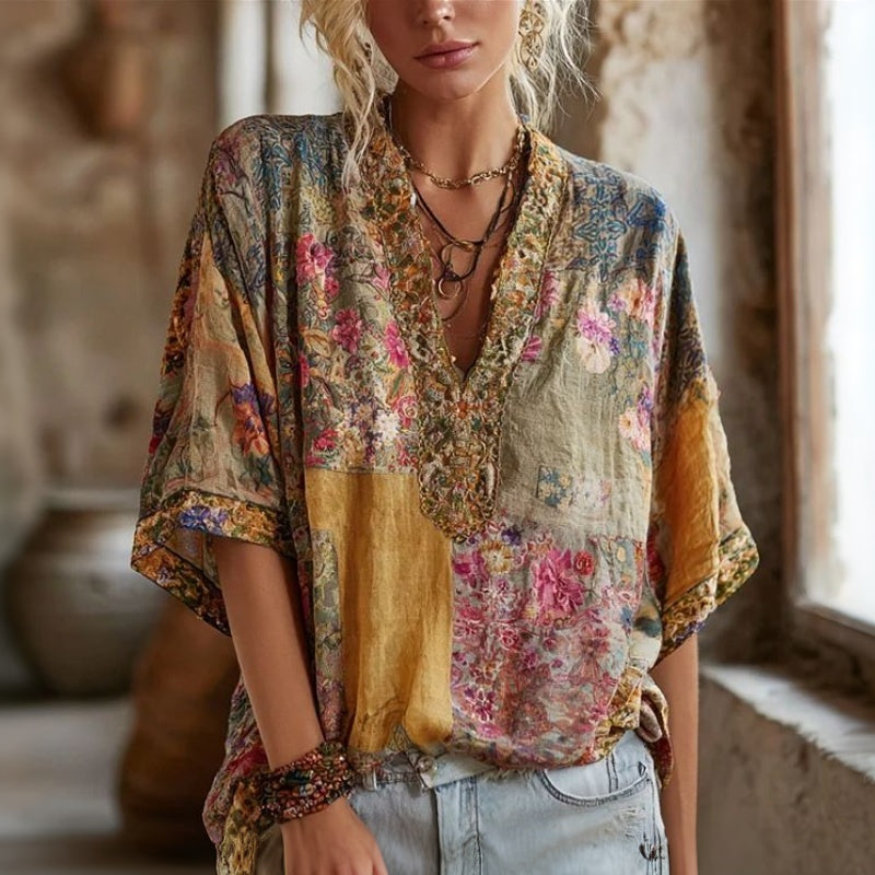 Retro Floral Print Blouse