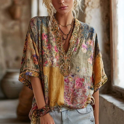 Retro Floral Print Blouse