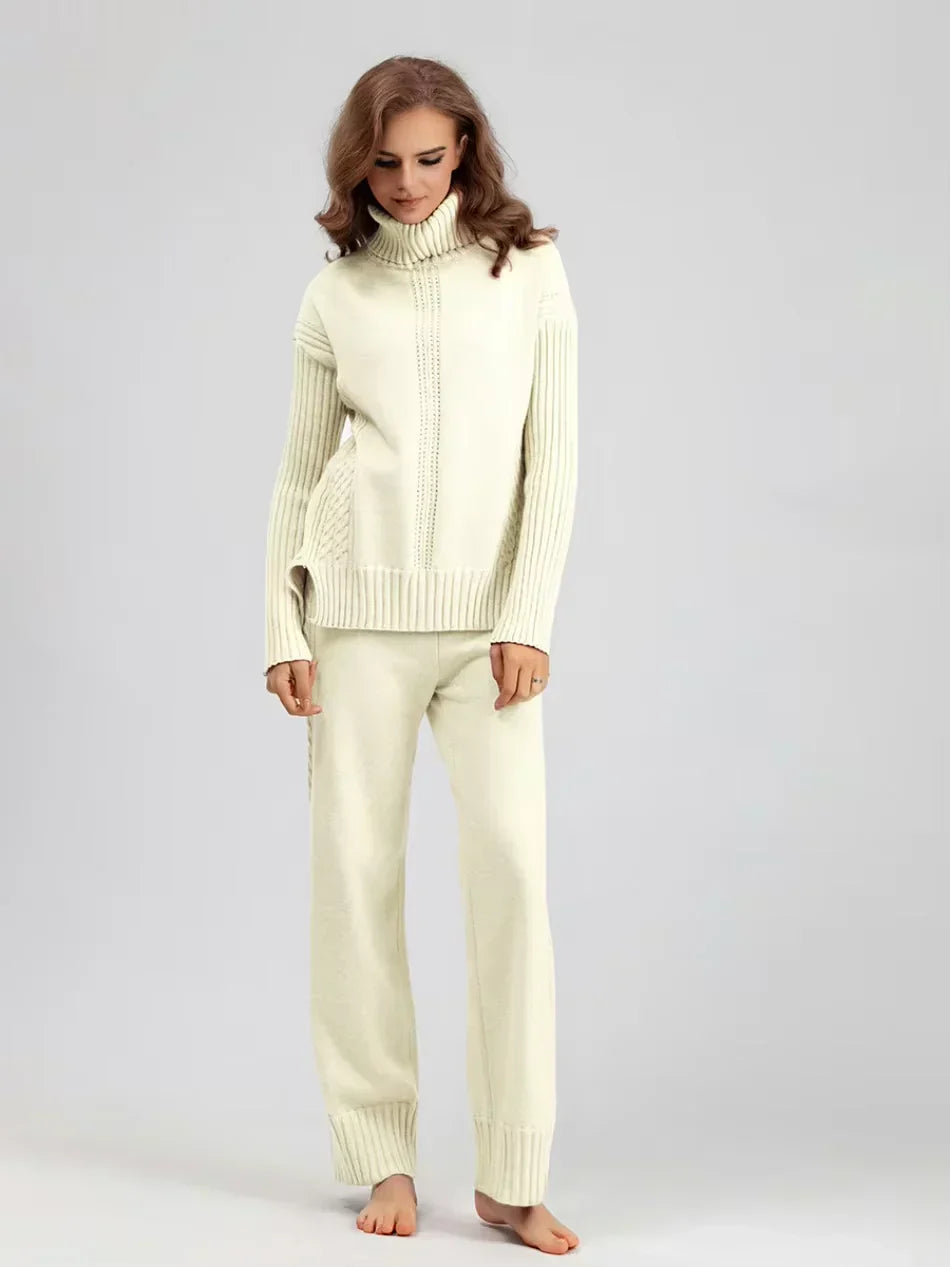 Scarlett | Stylish High Neck Sweater & Wide Leg Pants Ensemble