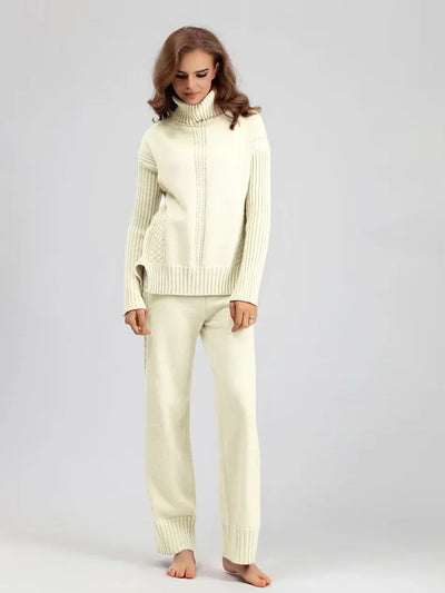Scarlett | Stylish High Neck Sweater & Wide Leg Pants Ensemble