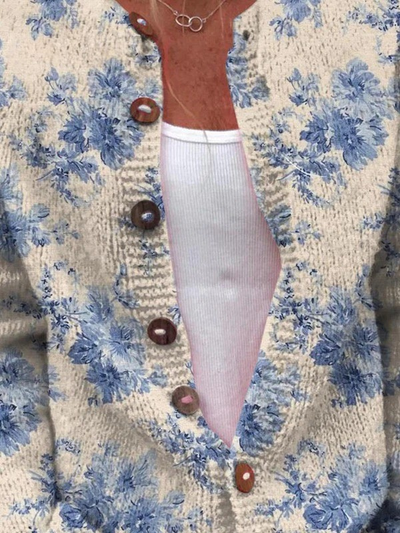 Women's Button-Up Cardigan with Floral Art Print