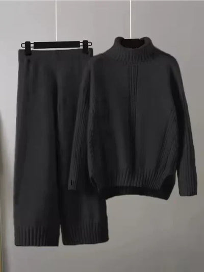 Scarlett | Stylish High Neck Sweater & Wide Leg Pants Ensemble