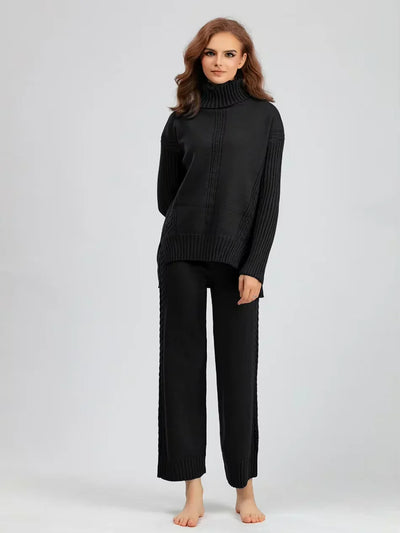 Scarlett | Stylish High Neck Sweater & Wide Leg Pants Ensemble