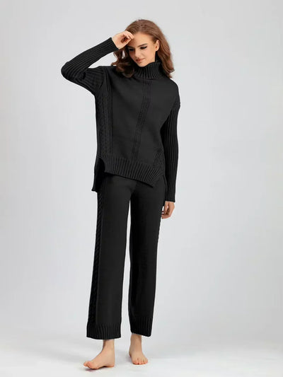 Scarlett | Stylish High Neck Sweater & Wide Leg Pants Ensemble