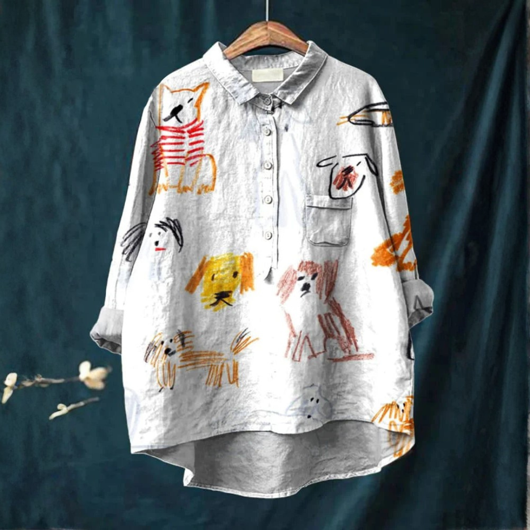 Bria™ – Artistic Shirt with Dog Pattern