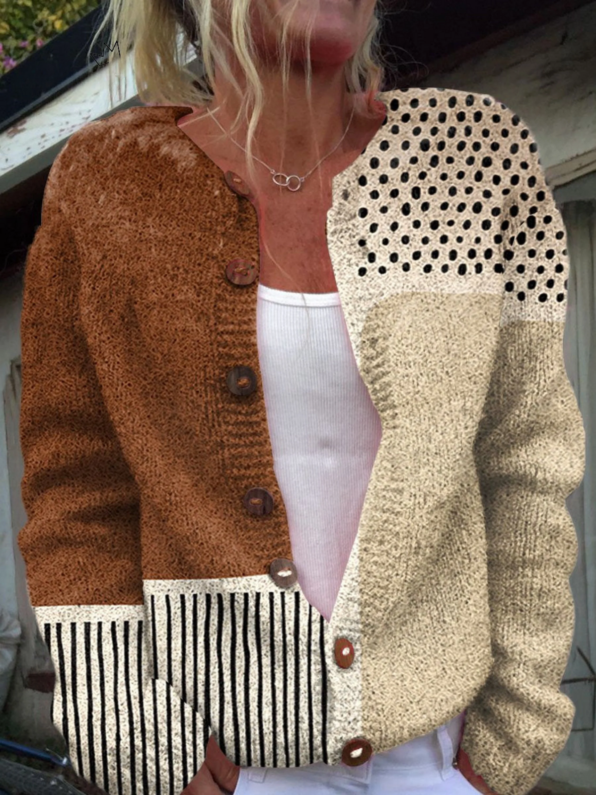 Simple Abstract Polka Dot Button-Up Cardigan