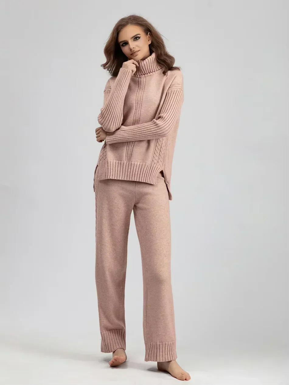 Scarlett | Stylish High Neck Sweater & Wide Leg Pants Ensemble