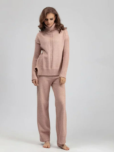 Scarlett | Stylish High Neck Sweater & Wide Leg Pants Ensemble