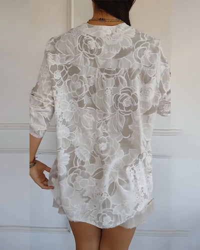 Printed V-Neck T-Shirt with Button Details