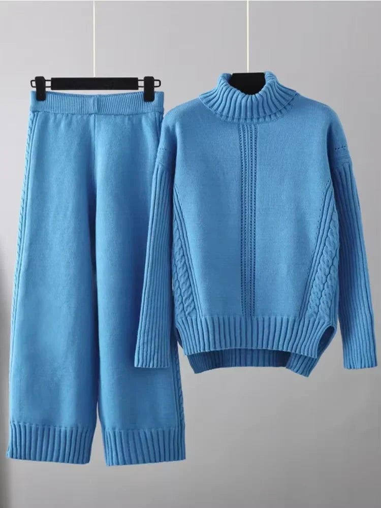 Scarlett | Stylish High Neck Sweater & Wide Leg Pants Ensemble