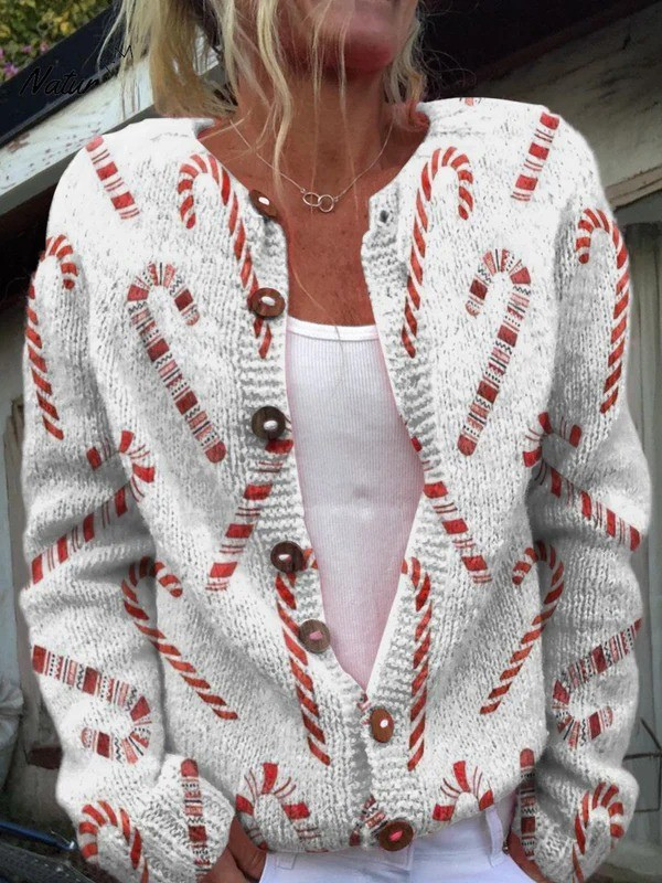 Holiday-Themed Cardigan with Button Accents