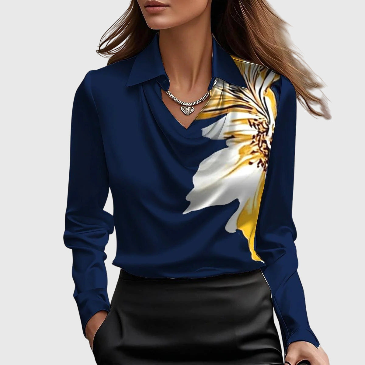 Sylvie | Blouse with luxurious shine and pleated neckline