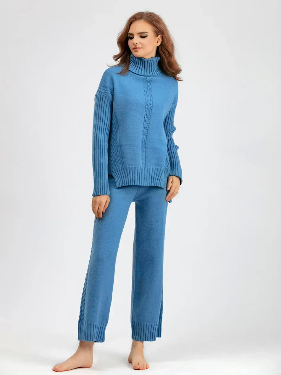 Scarlett | Stylish High Neck Sweater & Wide Leg Pants Ensemble